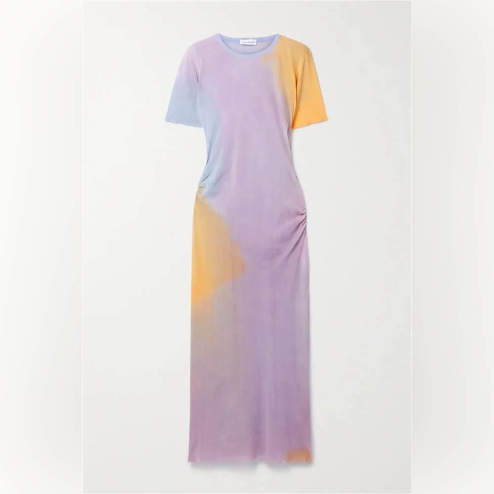 ACNE STUDIOS Ruched Tie-Dyed Cotton-Mesh Midi Dress size small